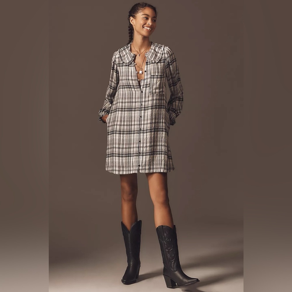 NWT Anthropologie Keira Long-Sleeve Victorian Peter Pan Mini Dress, Size XS